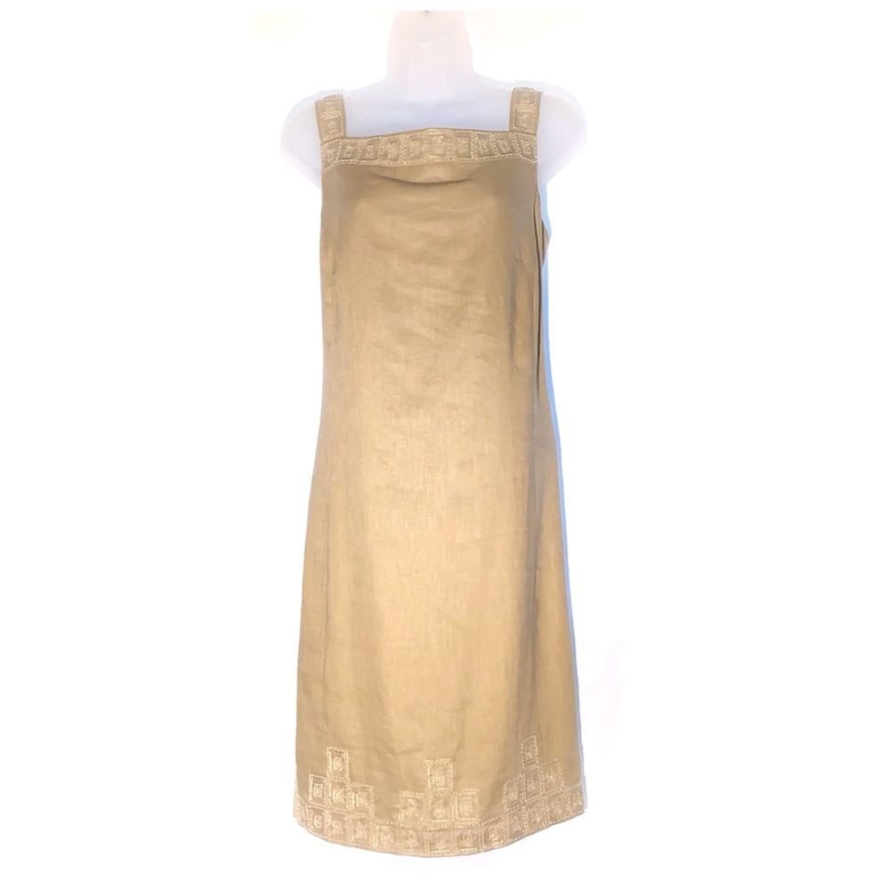 Jones New York Dress 100% Linen with beaded detail. Size 12